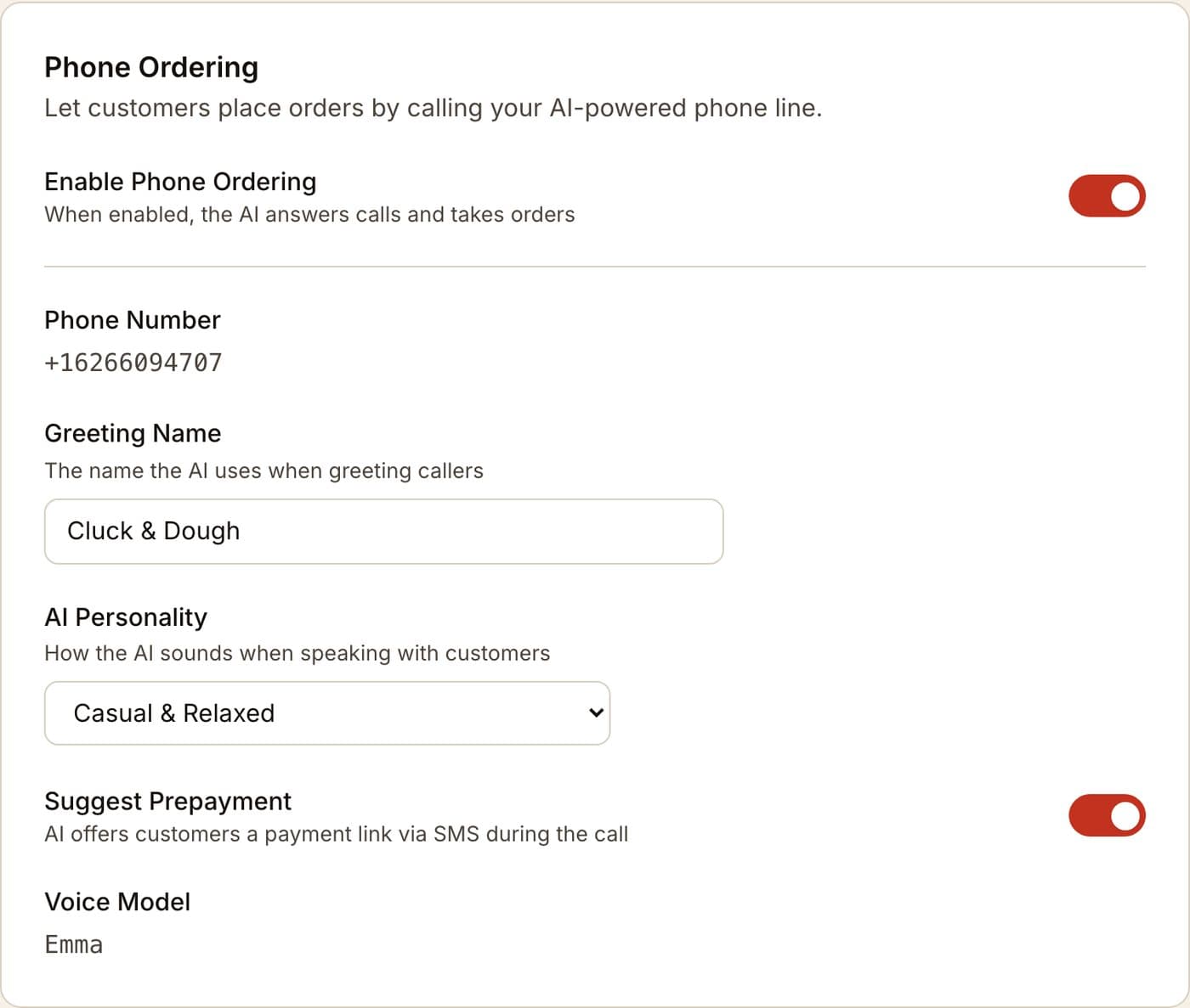 phone ordering settings