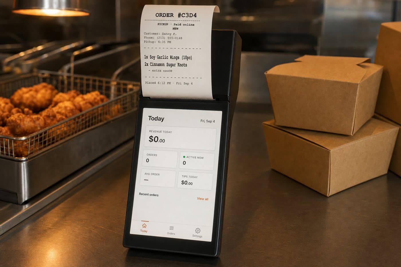 the handheld printing a kitchen ticket