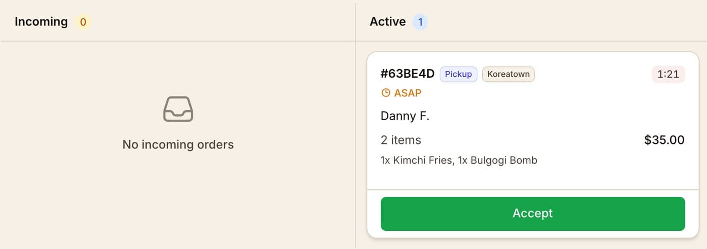 the order in the dashboard queue