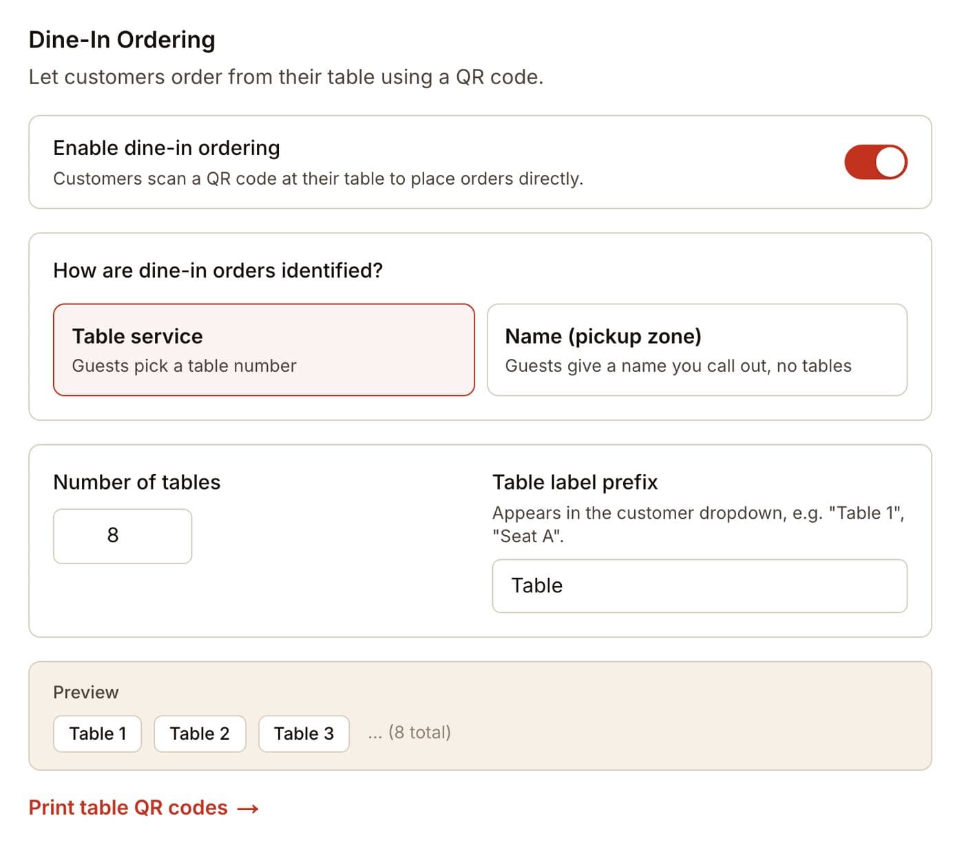 dine-in settings